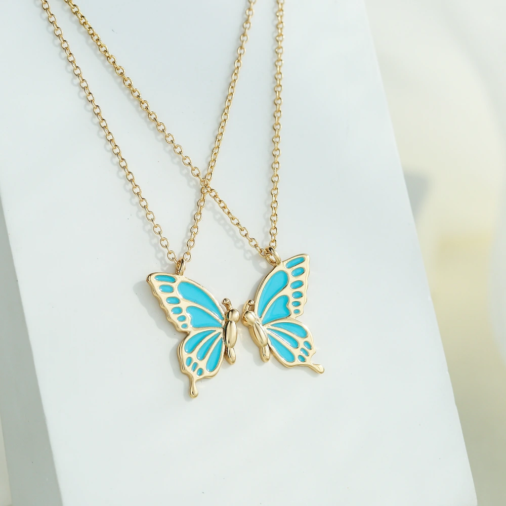 Women's Double Butterfly Drip Oil Pendant Necklace