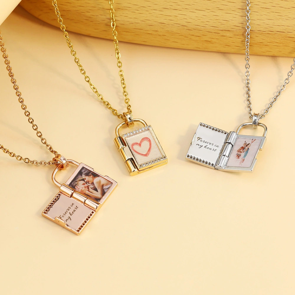 Creative Diy Lettering Color Printing Photo Frame Padlock Necklace