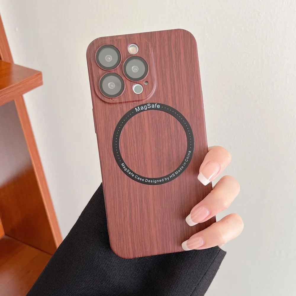 Car Magnetic The Pattern Of Walnut Applicable Phone Case New 12promax Comes With Lens Protector