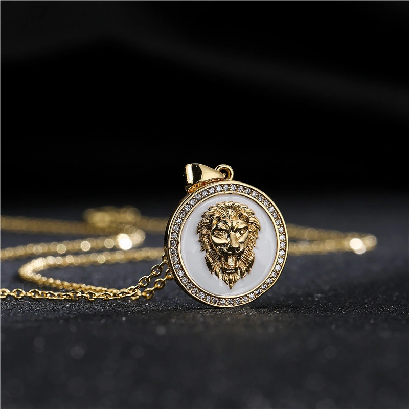 Fashion 18K Gold Plating White Dripping Lion Pendant Necklace