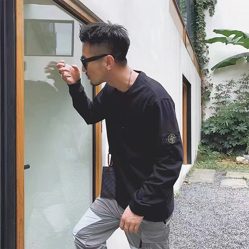 Solid Color Round Neck Pullover Loose-fitting Long Sleeves Bottoming T-shirt Sweater Couple Style