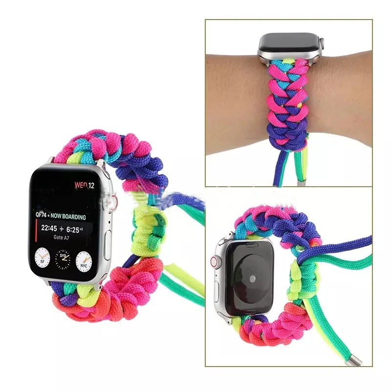 Suitable For 7 Generation Watch Polyester Contrast Color Weave Parachute Cord Strap