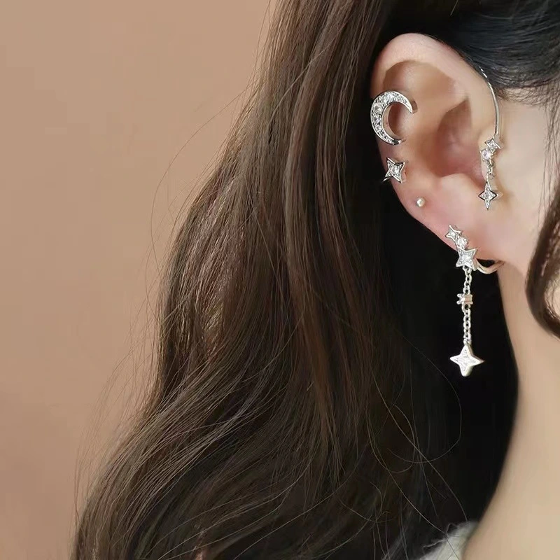 Moon Splash Star River Design Super Fairy Star Moon Ear Clip Ear Hanging Japanese And Korean Girl No Pierced Cold Wind Ear Rings