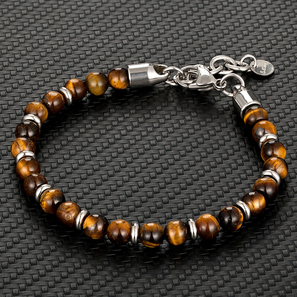 Men's Stainless Steel Adjustable Stone Spacer Bracelet