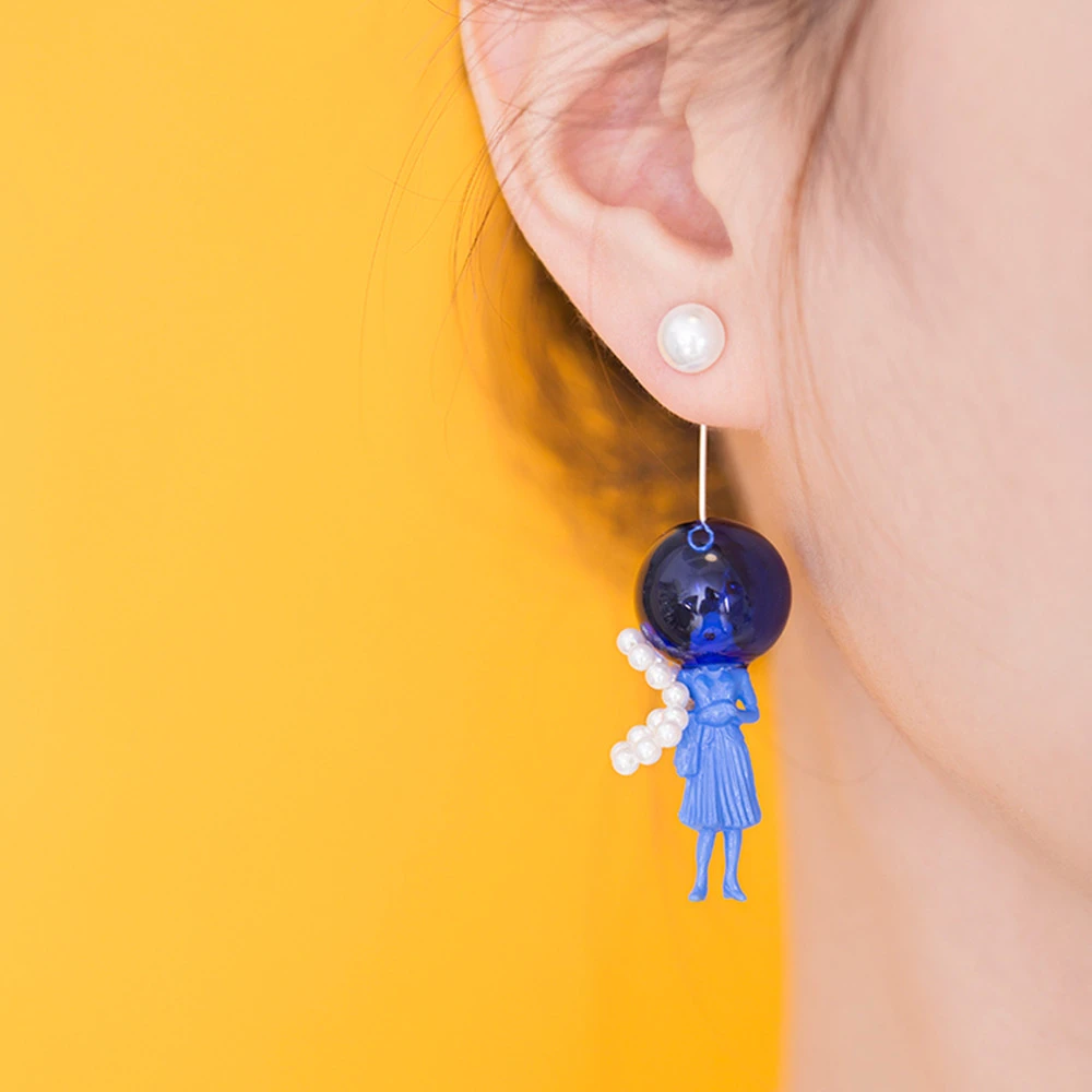 Earrings Long Statement Pearl Blue