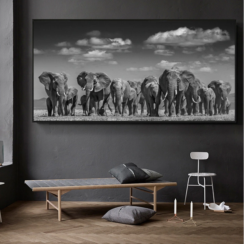 African Elephant Family Decorative Painting Animal Poster Frameless Painting Painting Core