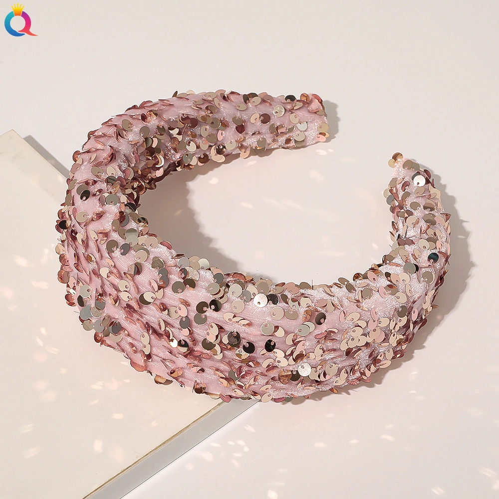 Qiyue Cross Border Zinc Fish Scales Sequins Sponge Hair Band Ball Show Fashion Wide Edge Headband Hair Accessories For Women