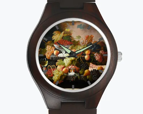 Men's Engraved Wooden Photo Watch Brown Leather Strap