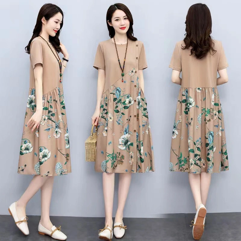 Retro Style Printed Plus Size Women's Slim Loose Casual Dress