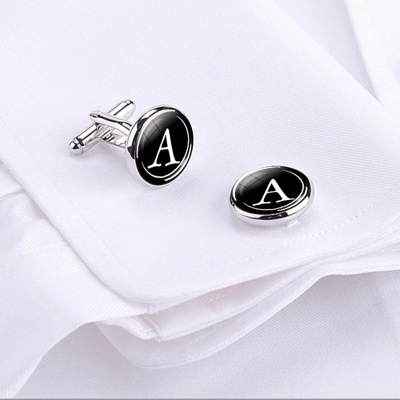 26 English Letter Cufflinks Metal Time Gem