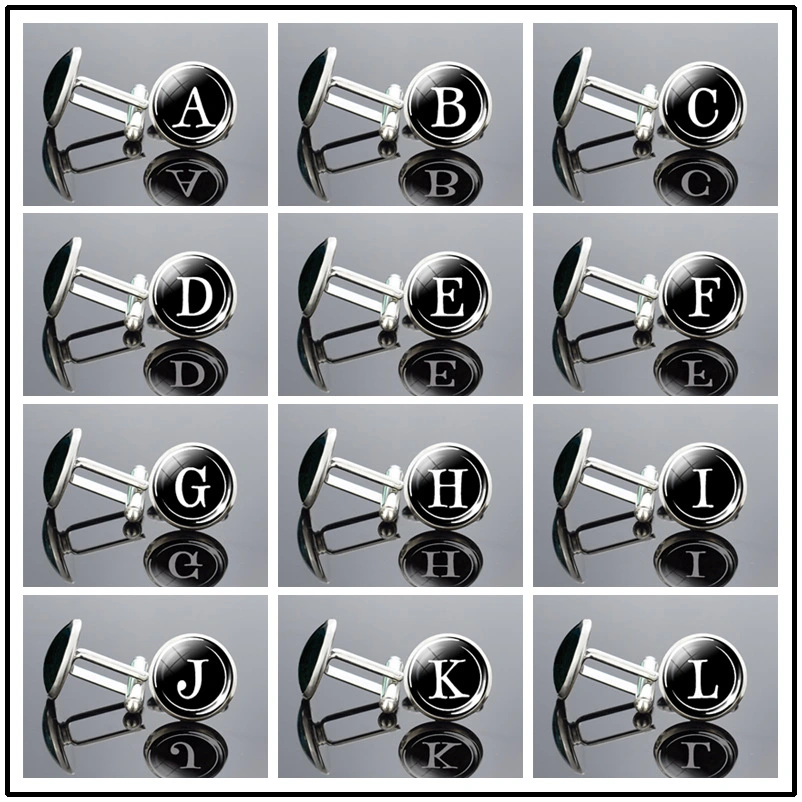 26 English Letter Cufflinks Metal Time Gem