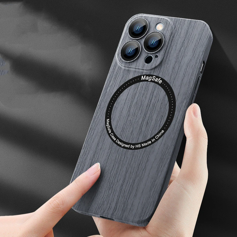 Lens Film Anti-fall Wood Grain Magnetic Wireless Phone Case