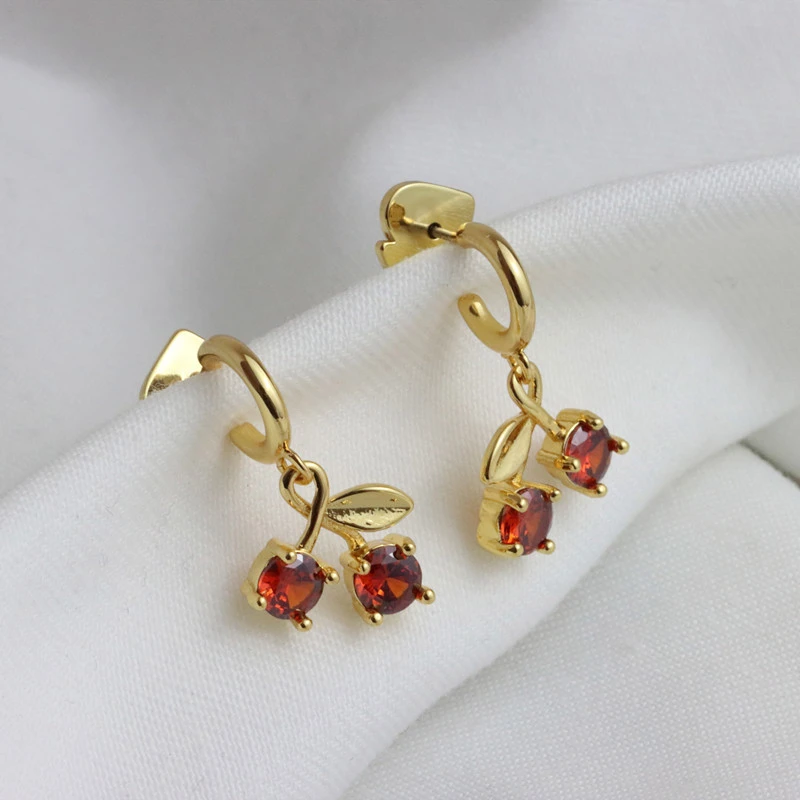 Red Cherry Earrings In 18K Real Gold Plated Design