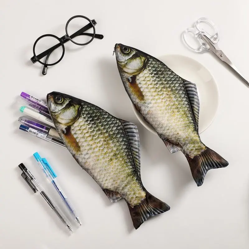 Same Bionic Pencil Case Korean Creative Sea Fish Personality Crucian Carp Student Stationery Bag Salted Pencil Bag