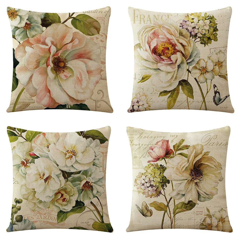 Flowers And Plants Flax Pillow Cover Ocean Series