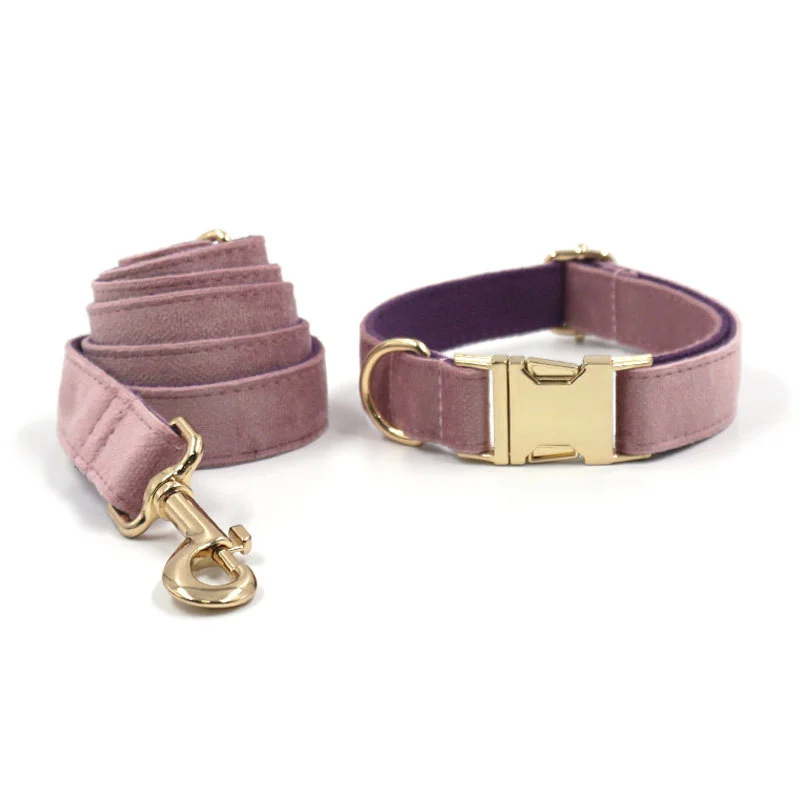 Creamy Coffee Velvet Dog Collar And Leash Set