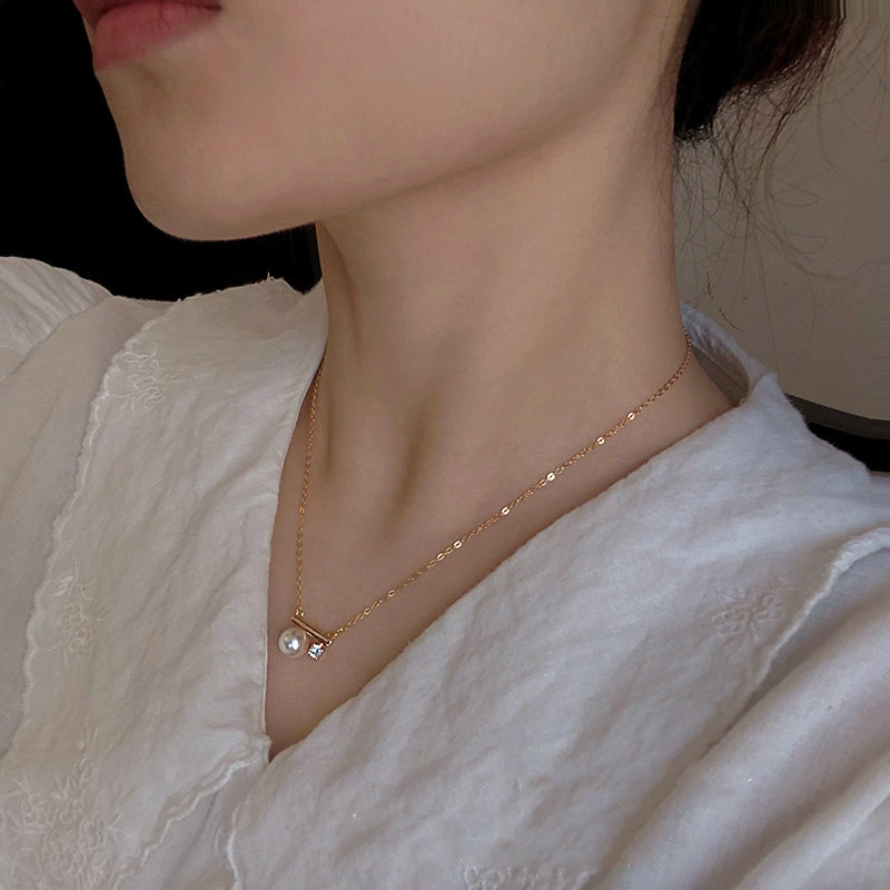 S925 Silver Fine Chain Balance Beam Clavicle Pendant