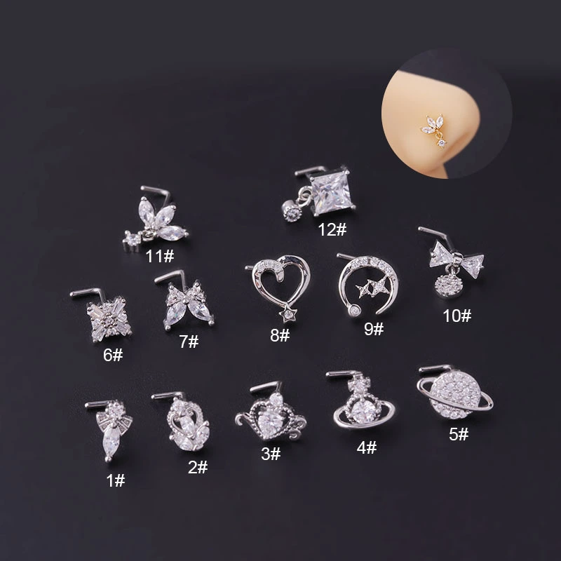 Titanium Steel Screw Rod Nose Nail Micro-set Marquise Love Zircon