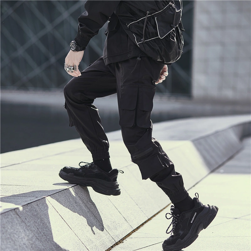 Ankle-tied Umbrella Soldier Multi-pocket High Street Dark Skinny Pants