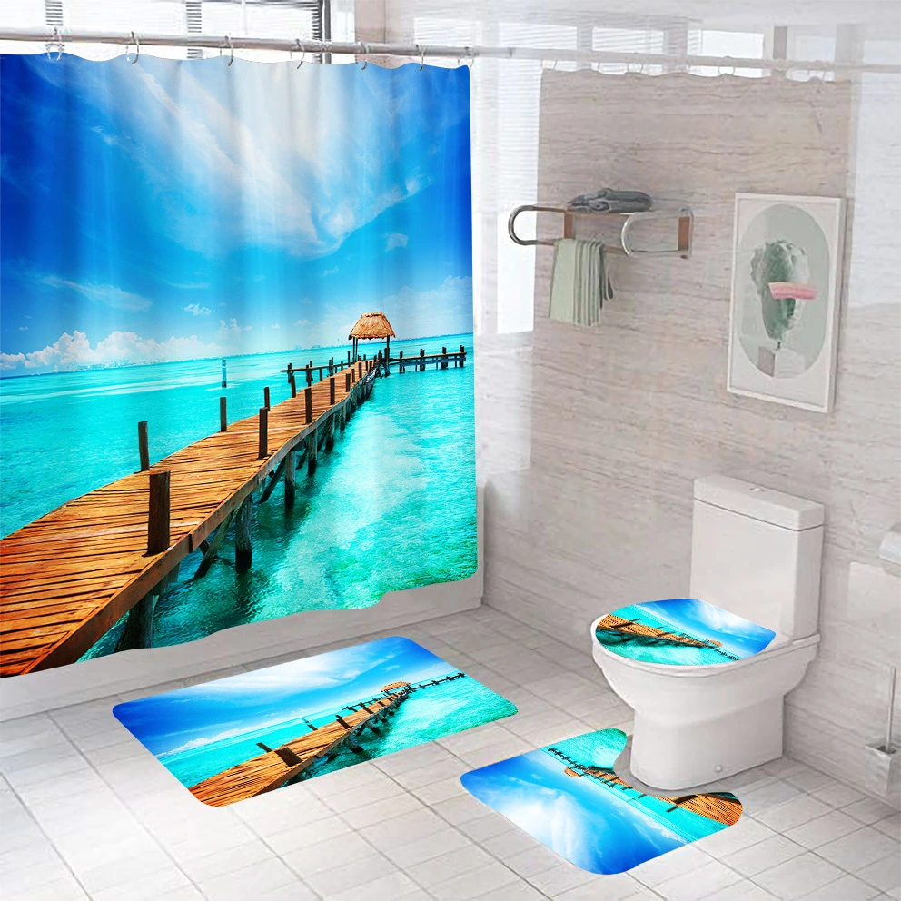 Mildew-proof Bathroom Shower Curtain Set Of Four