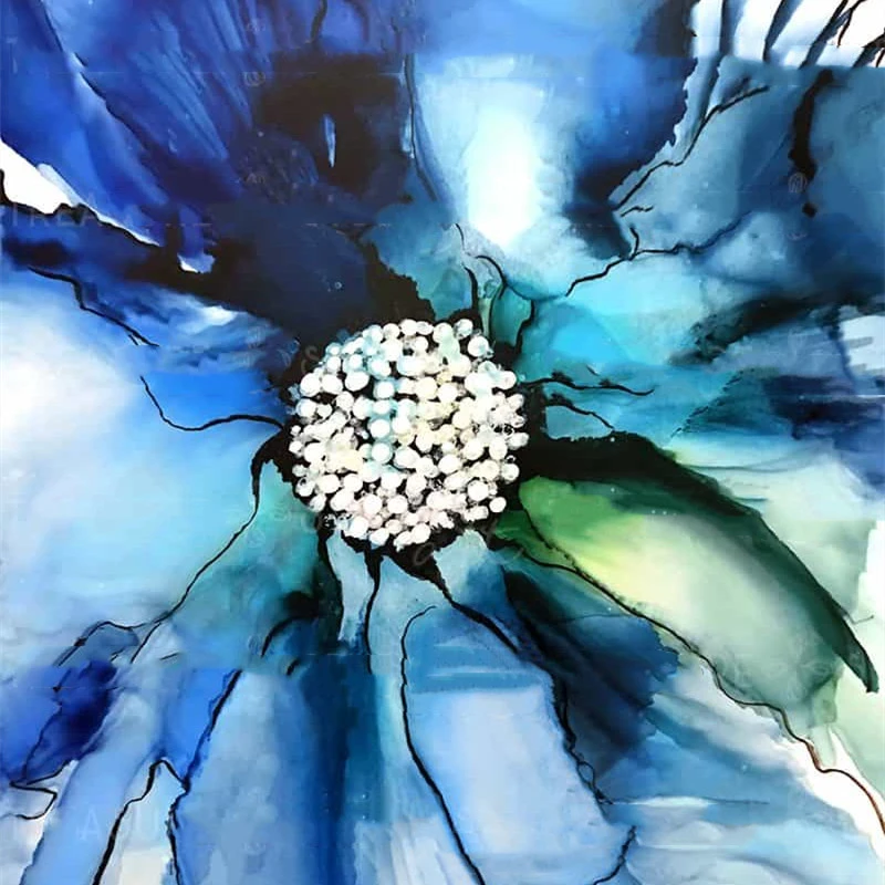 Rose West's Blue Ink Flower Round Diamond Painting 45x60cm