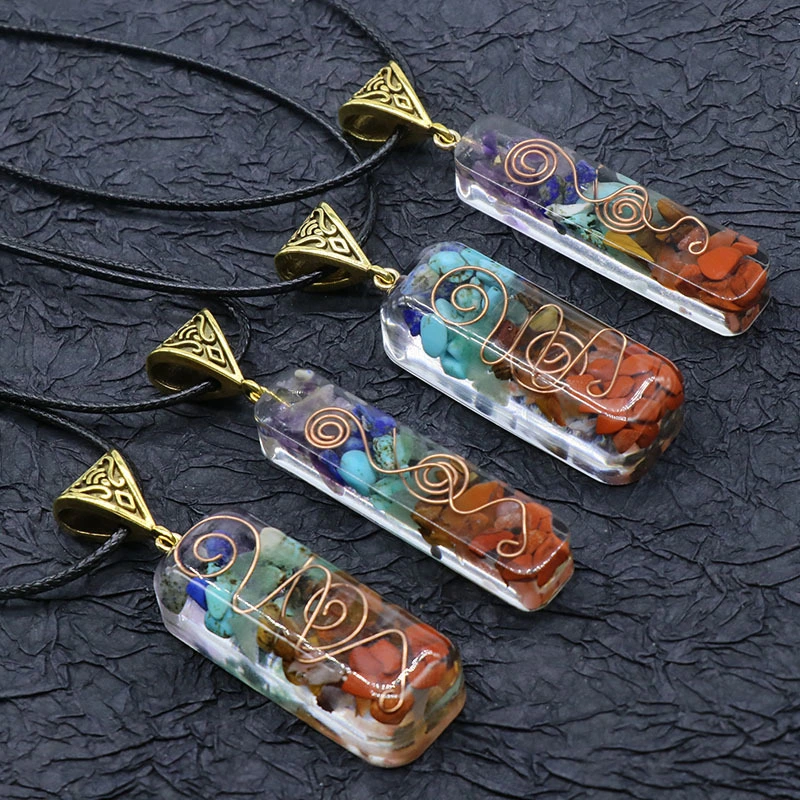 Colorful Gravel Necklace Resin Glue Wrapped Natural Stone Pendant