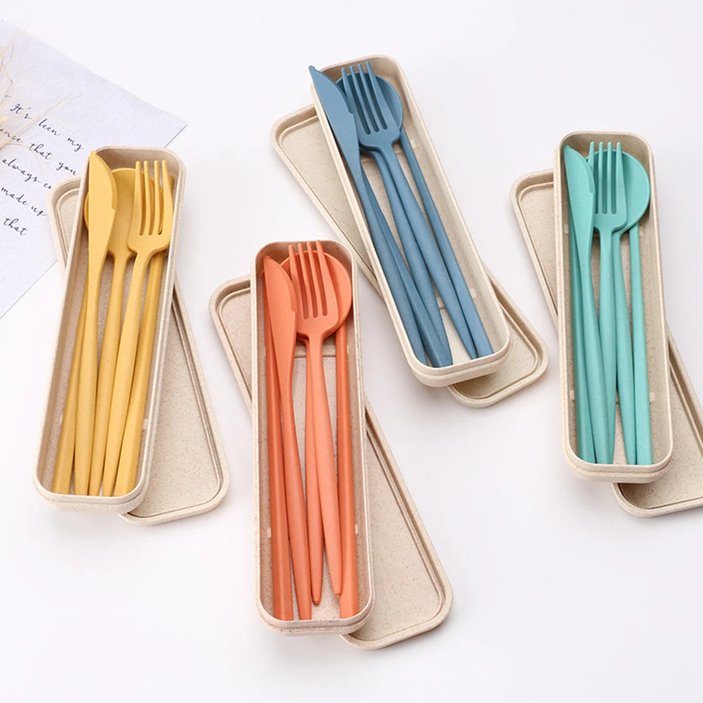 Wheat Straw Creative Knife Fork Spoon Chopsticks Portable Set