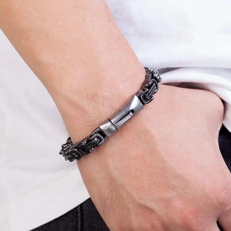 Men's Fashion Titanium Steel Retro Emperor Bracelet Square Buckle