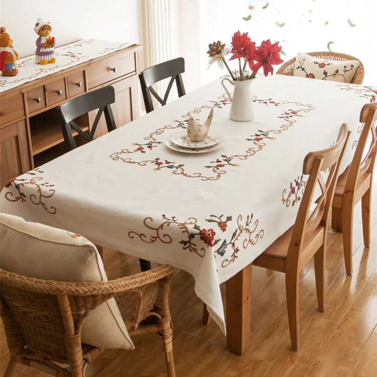 Rustic Cotton And Linen Tablecloth American Country Embroidery