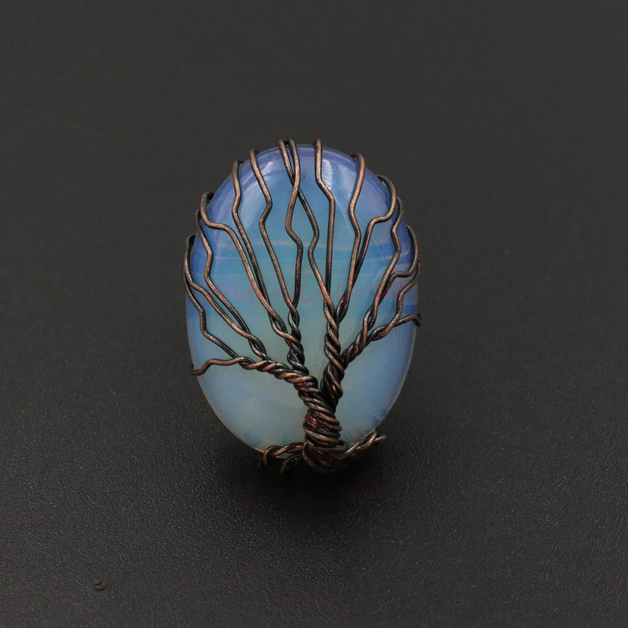 Crystal Stone Shaped Tree Of Life Ring