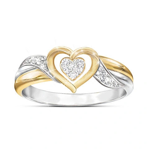 Creative Heart Shaped Two Tone Ring For Women