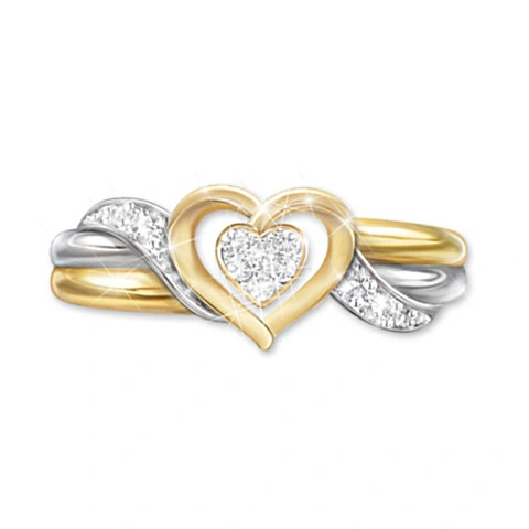 Creative Heart Shaped Two Tone Ring For Women