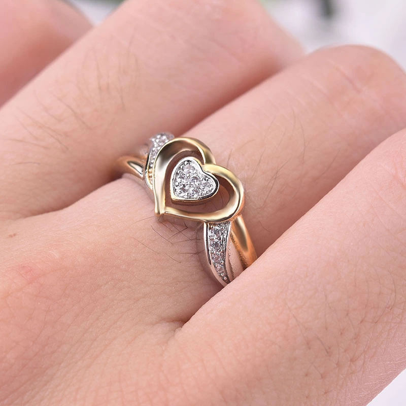 Creative Heart Shaped Two Tone Ring For Women