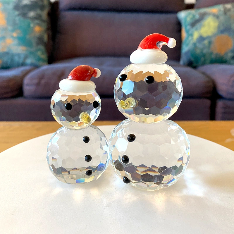 Transparent White Crystal Glass Christmas Snowman Home Decoration