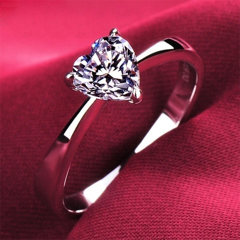 Romantic And Stylish 925 Silver Heart Shape Diamond Ring