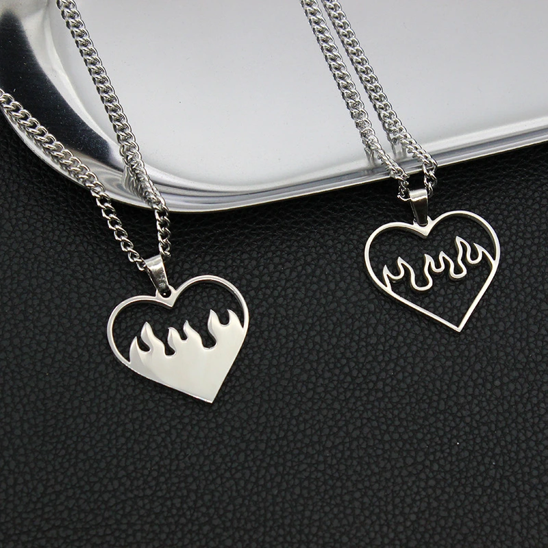 Love Flame Couple Necklace Jewelry Stainless Steel