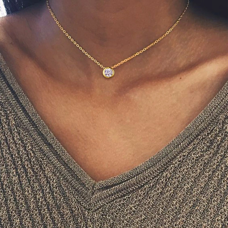 Minimalist Design Single Zircon Clavicle Chain