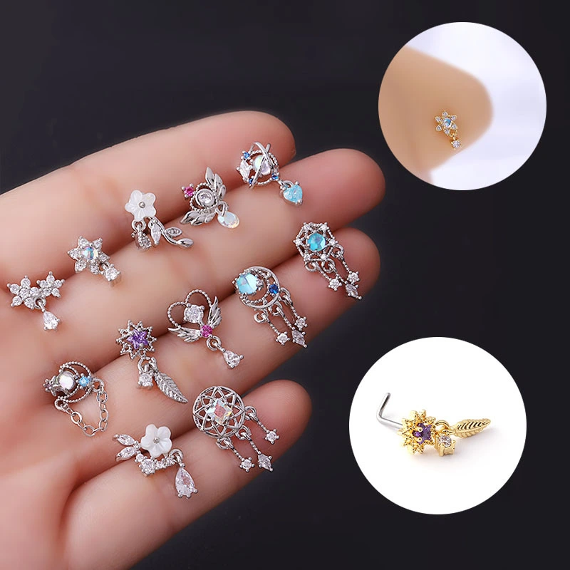 Piercing Jewelry Fashion Colorful Zircon Pendant Nose Pin