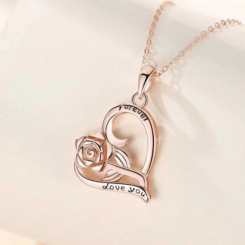 Sterling Silver Fashion Heart Rose Pendant For Women