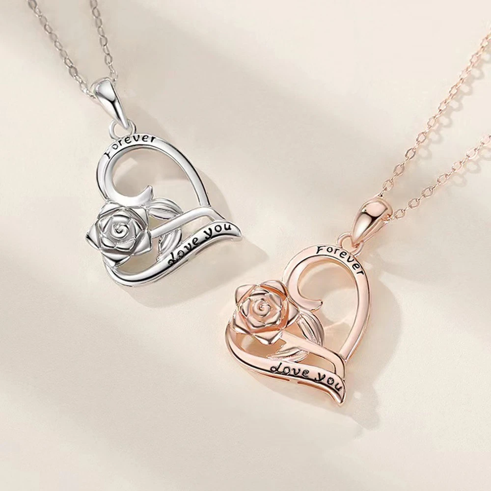 Sterling Silver Fashion Heart Rose Pendant For Women