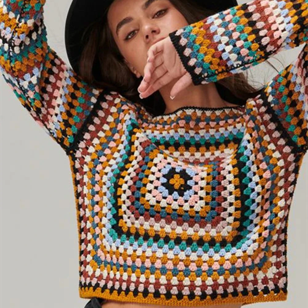 Handmade Crochet Sweater Colorful Crop
