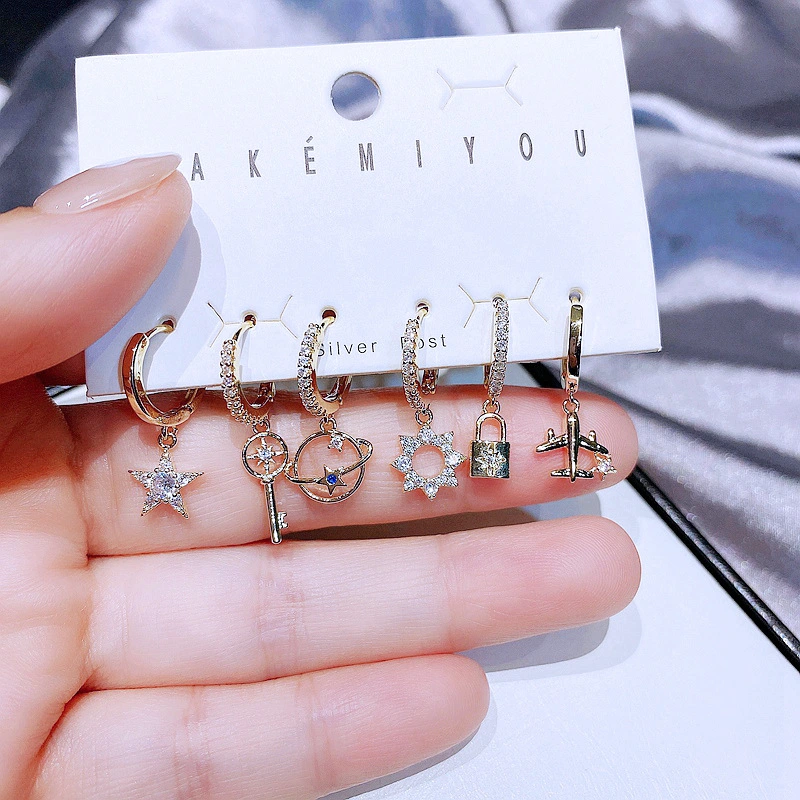 High-end Korean Style Korean Earrings 6-piece Simple Set