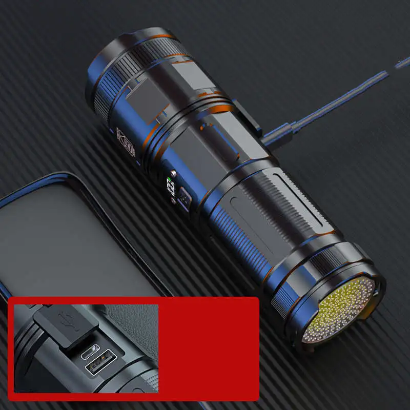 White Laser Flashlight Outdoor Super Bright USB Charging Zoom P90