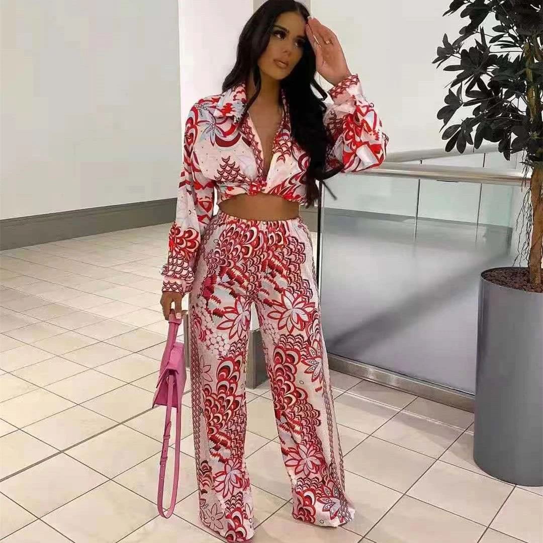 Ladies Fashion Casual Printed Belt Two Piece Set