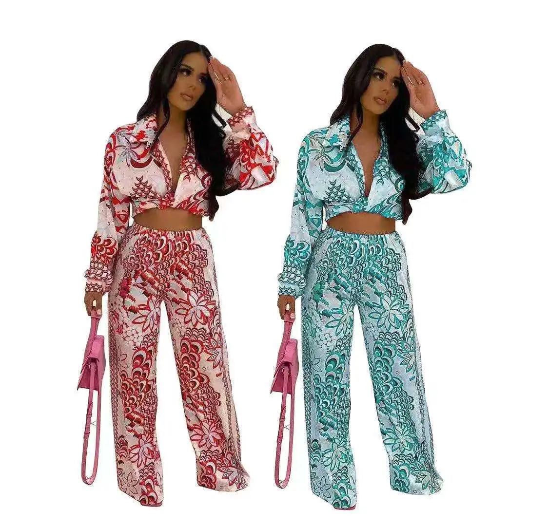 Ladies Fashion Casual Printed Belt Two Piece Set