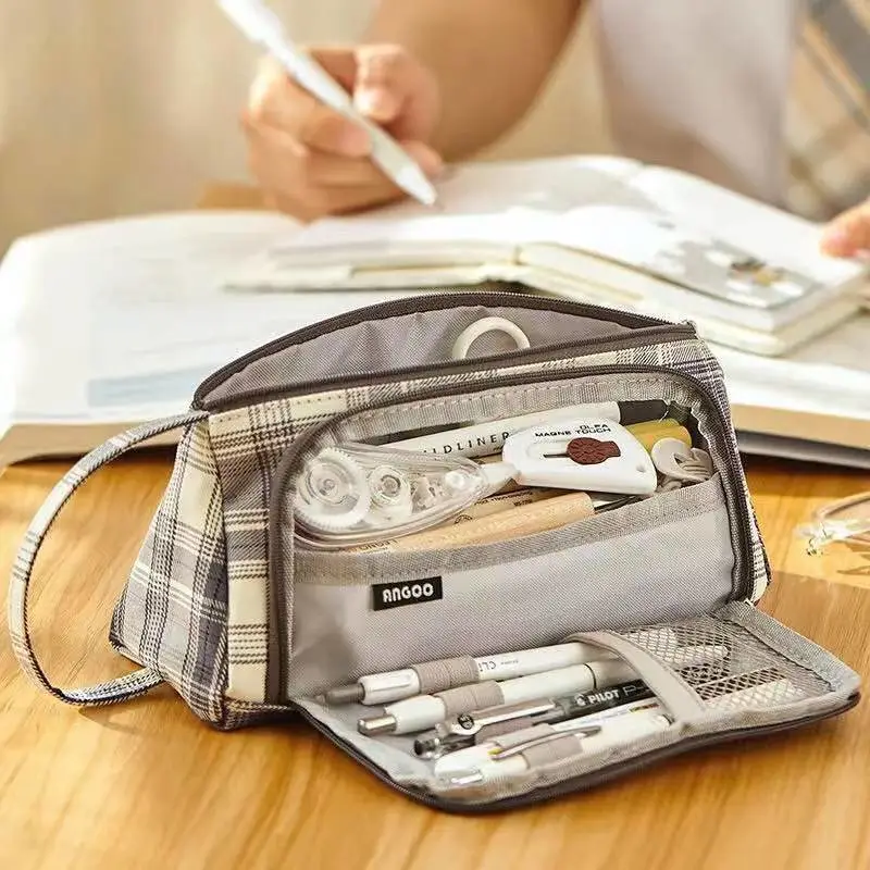 Canvas Pen Bag Large Capacity Double Wall Cute Multi-functional Girl Stationery Box High School Junior High School Japanese Style