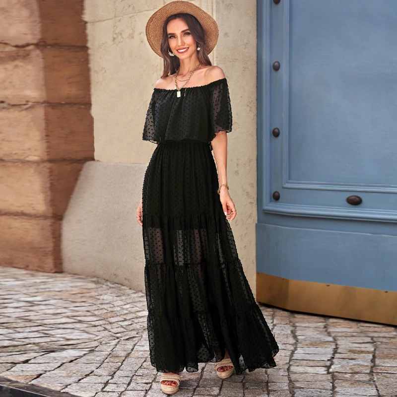 New Ruffled Stitching Dress Female Word Neck