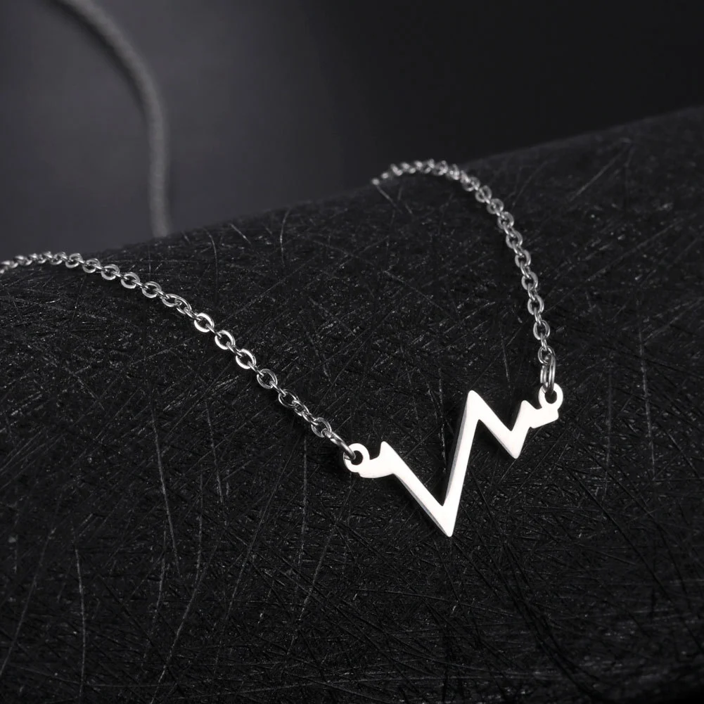 Women's Simple Versatile Stainless Steel ECG Pendant Necklace