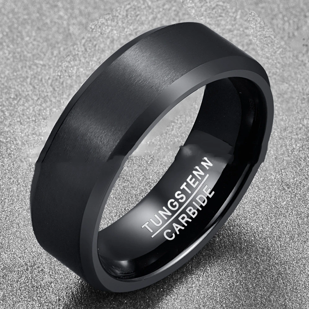 Men's Fashion Black Frosted Bevel Ring