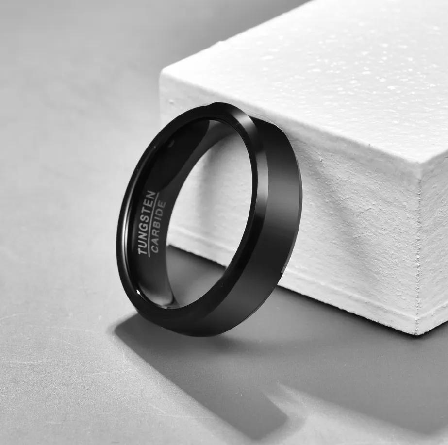 Vnox Black Tungsten Carbide Men's Ring Wedding Engagement